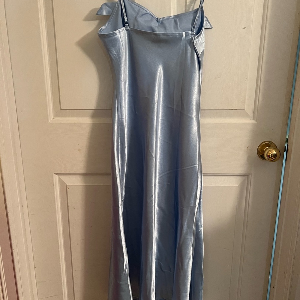 Blue silk rosette cami dress size L 8 10 - Picture 2 of 2